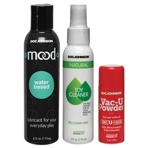 Doc Johnson x Motorbunny Buck Sex Machine Care Kit includes water-based Lubricant, toy cleaner spray & Vac-U-Lock Powder for smooth attachment assembly/disassembly.