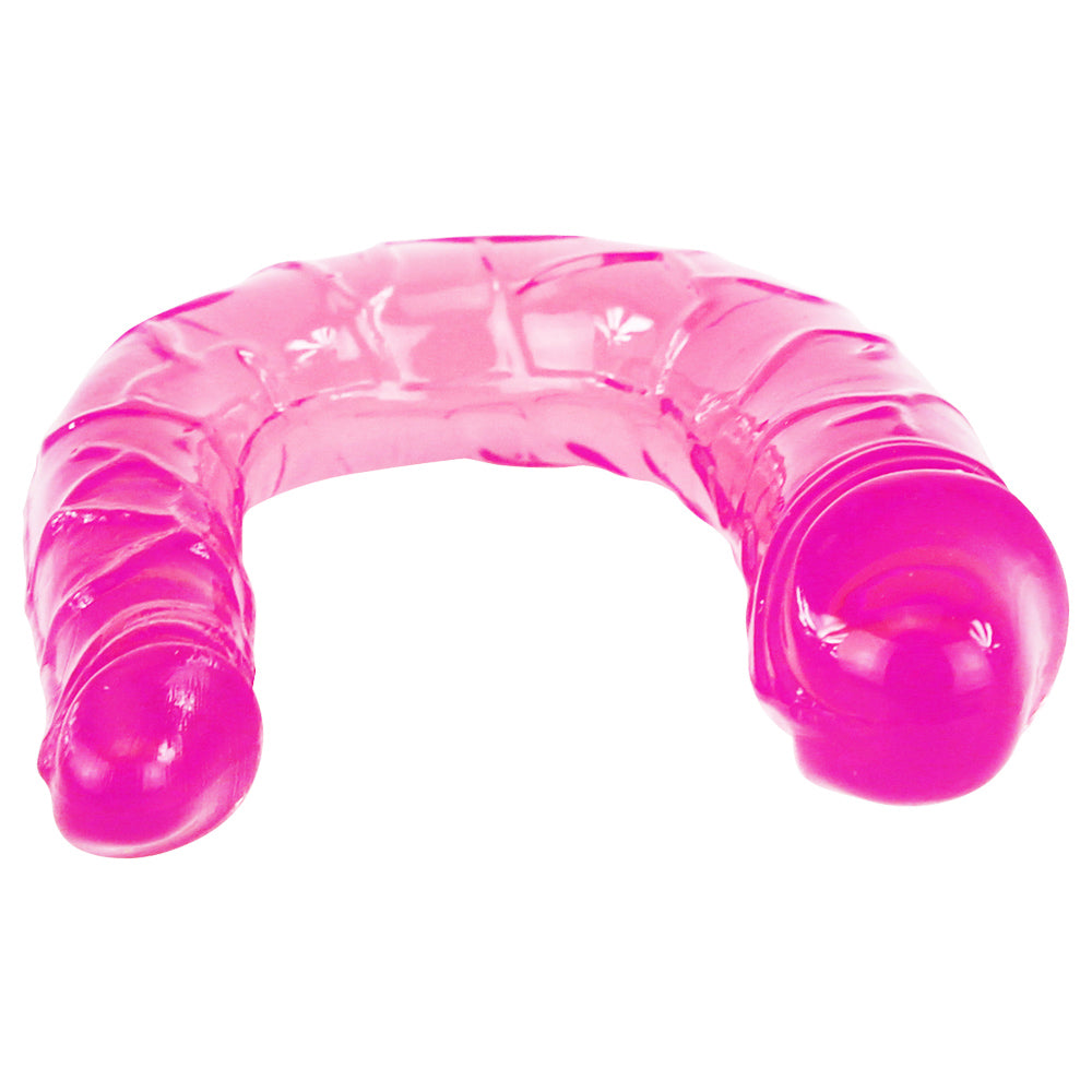 Double Dong - flexible horseshoe-shaped dildo is perfect for double penetration & has 2 differently sized ends. Pink (3)