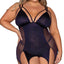 Dreamgirl Microfibre Mesh Dual Strap Garter Chemise & G-String - Curvy has dual bust + shoulder straps w/ sheer mesh at the sides & rear to display a delicious amount of skin & a pointed slit hem w/ garters.