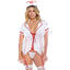 Dreamgirl Triage Trixie Nurse Roleplay Costume Set - Curvy includes a headband, mesh G-string & short-sleeved gartered slip w/ a plunging collared neckline + corset-style laces. (5)