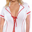 Dreamgirl Triage Trixie Nurse Roleplay Costume Set - Curvy includes a headband, mesh G-string & short-sleeved gartered slip w/ a plunging collared neckline + corset-style laces. (3)
