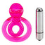Dual Clit Flicker Vibrating Cockring - dual ring cockring w tongue and 3 speed bullet. Pink 3