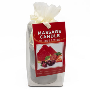 This 3-pack of mini massage candles melt into skin moisturiser or massage oil & come in cherry, strawberry & watermelon flavours in a gift bag.