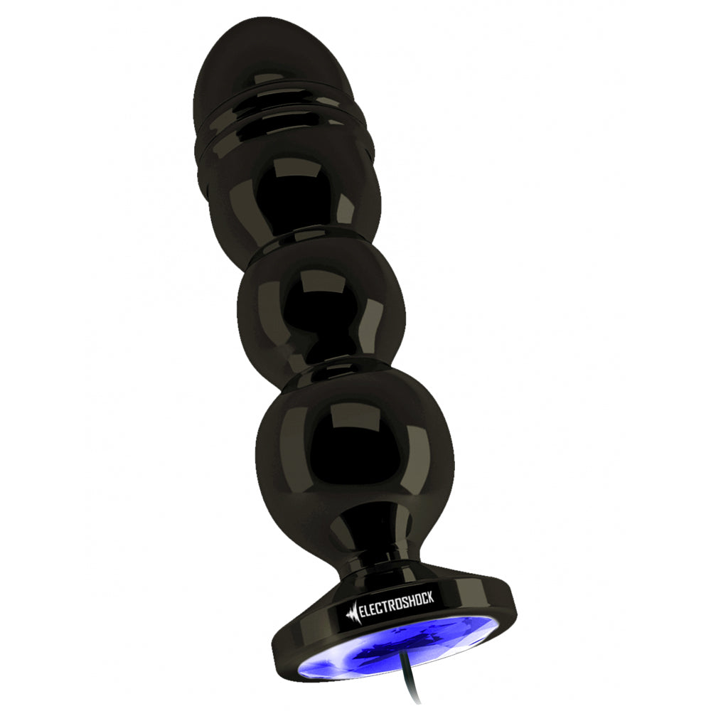 ElectroShock 4.9" Bold E-Stimulation Butt Plug has a wired power pack w/ 4 e-stim modes in 5 speeds each & adjustable intensity for new heights of anal pleasure.