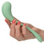 Elle Vibrating Liquid Silicone Wand lets you use 100% of its body to play w/ a curved design that follows your body & delivers 10 vibration modes internally or externally. On-hand.
