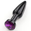 Elongated Tapered Metal Butt Plug With Round Gem has a gently tapered shape for smoother insertions & removals that's great for backdoor beginners. Black & purple.