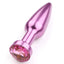 Elongated Tapered Metal Butt Plug With Round Gem has a gently tapered shape for smoother insertions & removals that's great for backdoor beginners. Purple & pink.
