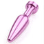 Elongated Tapered Metal Butt Plug With Round Gem has a gently tapered shape for smoother insertions & removals that's great for backdoor beginners. Purple & pink. (2)