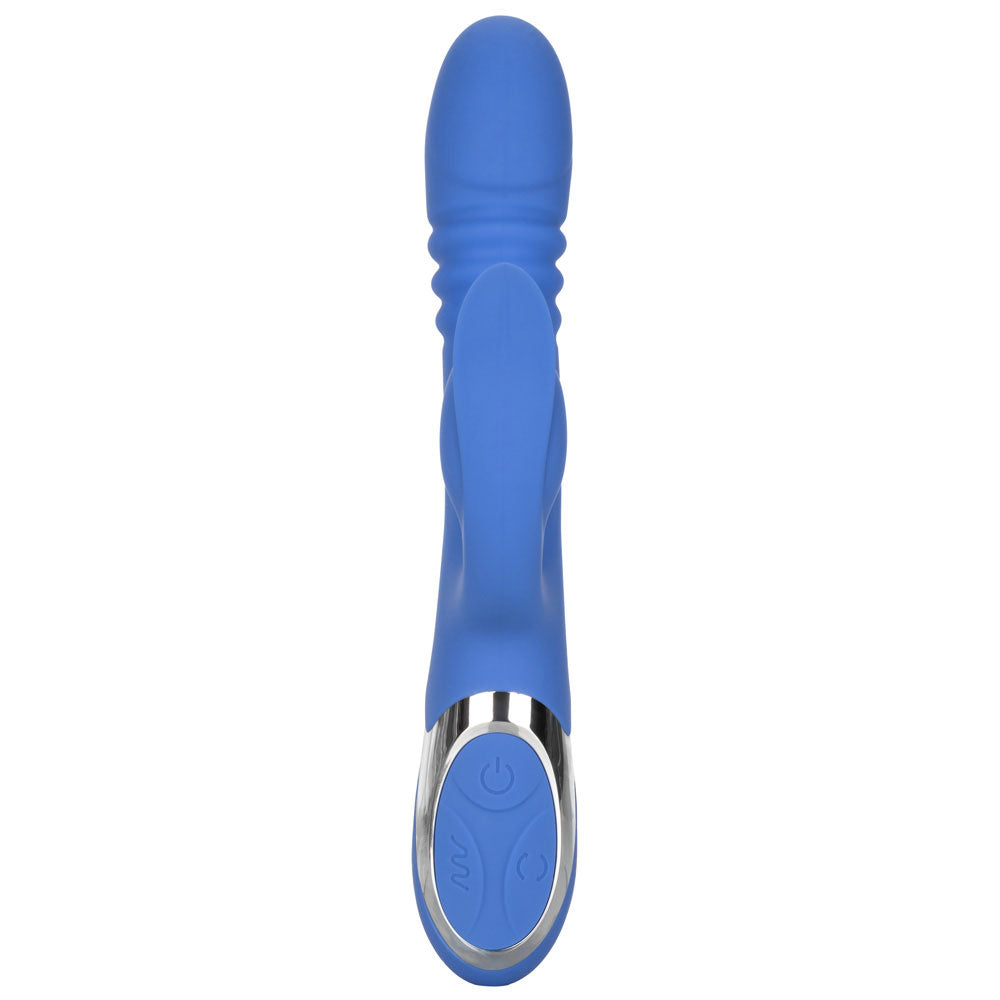 Enchanted Teaser - Thrusting Rabbit Vibrator - has 4 shaft rotation modes, 4 thrusting functions & 12 vibration functions to pleasure your G-spot & clitoris. Blue 3