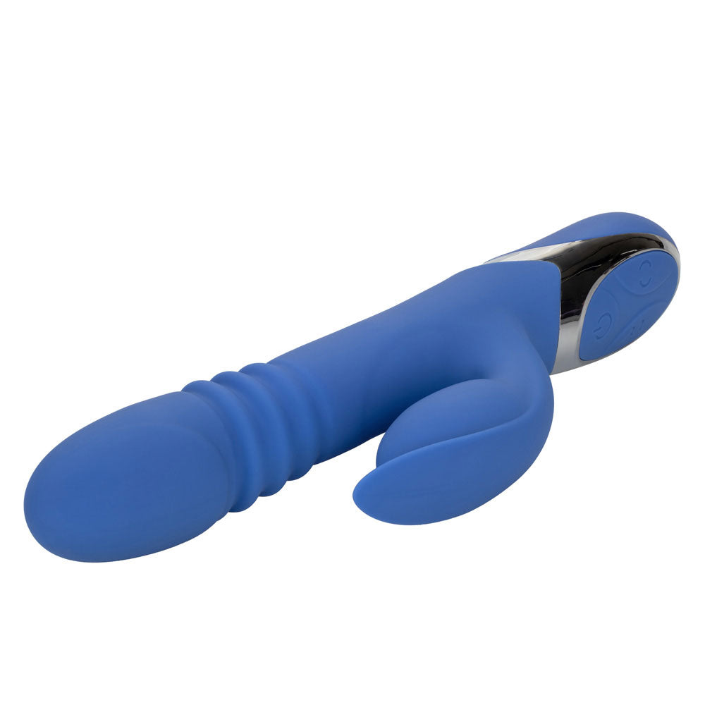 Enchanted Teaser - Thrusting Rabbit Vibrator - has 4 shaft rotation modes, 4 thrusting functions & 12 vibration functions to pleasure your G-spot & clitoris. Blue 4