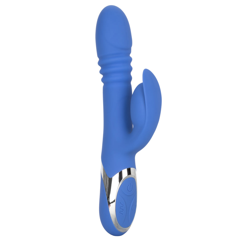Enchanted Teaser - Thrusting Rabbit Vibrator - has 4 shaft rotation modes, 4 thrusting functions & 12 vibration functions to pleasure your G-spot & clitoris. Blue