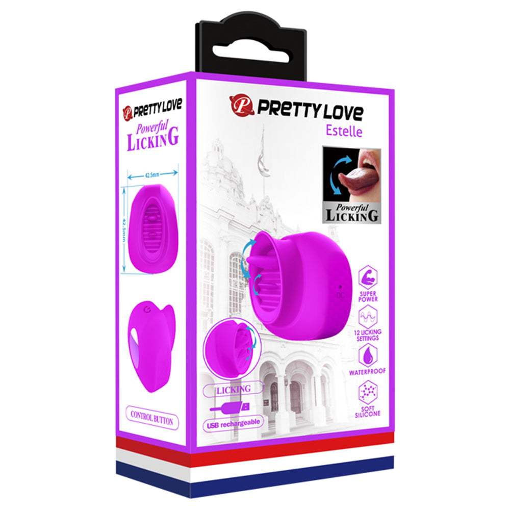 Pretty Love - Estelle - dual tongue-like stimulator with 12 speeds & patterns. rechargeable. purple, package