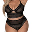 Exposed Modern Romance Black Mesh Bralette & Cutout Panty Set includes an unlined longline bralette & panties made from sheer black lace w/ triangle cutouts to expose the perfect amount of skin.