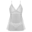 Exposed Modern Romance Mesh Babydoll & Split-Crotch Panty has a sheer split-hem babydoll w/ dotted, scalloped patterns & an open-crotch tanga panty for easy access to your intimate assets... (8)