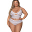 Exposed Modern Romance White Mesh Bralette & Cutout Panty Set includes a longline wire-free bra & hipster panties w/ scalloped hems & cutouts to expose the perfect amount. (6)