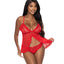 Exposed Ooh La Lace Red Babydoll & Split Crotch Panty Set includes a wire-free babydoll w/ a split front & ruffle trim + a split-crotch panty for access to your intimate areas. (6)