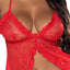 Exposed Ooh La Lace Red Babydoll & Split Crotch Panty Set includes a wire-free babydoll w/ a split front & ruffle trim + a split-crotch panty for access to your intimate areas. (3)