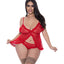 Exposed Ooh La Lace Red Babydoll & Split Crotch Panty Set - Curvy includes a wire-free babydoll w/ a split front + a split-crotch panty for intimate access. (6)