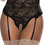 Exposed Ooh La Lace Black Cupless Crotchless Gartered Teddy is made from black floral lace & shows your bust + crotch with a cupless, crotchless design for easy intimate access. (4)