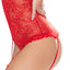 Exposed Ooh La Lace Red Cupless Crotchless Gartered Teddy is made from red floral lace & reveals your intimate assets w/ a cupless, crotchless design for quick access.  (5)