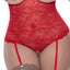  Exposed Ooh La Lace Red Cupless Crotchless Gartered Teddy - Curvy has a cupless, crotchless lace design w/ attached suspenders to wear w/ thigh-high stockings. (4)