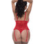  Exposed Ooh La Lace Red Cupless Crotchless Gartered Teddy - Curvy has a cupless, crotchless lace design w/ attached suspenders to wear w/ thigh-high stockings. (7)