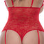  Exposed Ooh La Lace Red Cupless Crotchless Gartered Teddy - Curvy has a cupless, crotchless lace design w/ attached suspenders to wear w/ thigh-high stockings. (5)