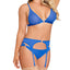 Exposed Sassy Cobalt Mesh Bra, Garter & Panty Lingerie Set includes a wire-free triangle bralette, a garter belt & bikini-cut panty in sheer blue mesh for a simplicity that lets your body shine.