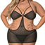  Exposed Sheer Black Mesh Cutout Halter Chemise & G-String - Curvy has a side cutouts & strappy bust details to show your waist & cleavage. The O-ring lets you attach BDSM accessories.