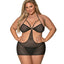  Exposed Sheer Black Mesh Cutout Halter Chemise & G-String - Curvy has a side cutouts & strappy bust details to show your waist & cleavage. The O-ring lets you attach BDSM accessories. (5)