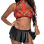 Exposed Study Abroad Plaid & Wet Look Sexy Schoolgirl Costume includes a red & black plaid bralette, a black wet look mini skirt w/ a split hem + red necktie to finish off your uniform.