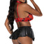 Exposed Study Abroad Plaid & Wet Look Sexy Schoolgirl Costume includes a red & black plaid bralette, a black wet look mini skirt w/ a split hem + red necktie to finish off your uniform. (2)