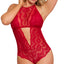 Exposed Halter Neck Lace Keyhole Teddy With Snap Crotch has a sheer bust & alluring cutouts extending down your navel + mid-back to keep any onlookers' minds wandering.