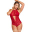 Exposed Halter Neck Lace Keyhole Teddy With Snap Crotch has a sheer bust & alluring cutouts extending down your navel + mid-back to keep any onlookers' minds wandering. (2)