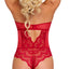 Exposed Halter Neck Lace Keyhole Teddy With Snap Crotch has a sheer bust & alluring cutouts extending down your navel + mid-back to keep any onlookers' minds wandering. (5)