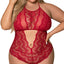 Exposed Halter Neck Lace Keyhole Teddy With Snap Crotch has a sheer bust & alluring cutouts at your navel + mid-back to keep onlookers' minds wandering.