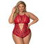 Exposed Halter Neck Lace Keyhole Teddy With Snap Crotch has a sheer bust & alluring cutouts at your navel + mid-back to keep onlookers' minds wandering. (2)
