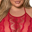 Exposed Halter Neck Lace Keyhole Teddy With Snap Crotch has a sheer bust & alluring cutouts at your navel + mid-back to keep onlookers' minds wandering. (5)