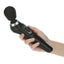 PalmPower Extreme - powerful wireless wand vibrator has an ergonomically curved head + flexible neck to deliver 7 vibration modes & speed control. Black. in hand