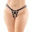 Fantasy Lingerie Aster Floral Applique Crotchless Pearl Thongs - Curvy have cute floral appliqués to form the front, dual hip straps & pleasure pearls to stimulate you as you move. Black.