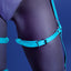 Fantasy Lingerie Buckle Up Glow In The Dark Leg Harness wraps you from waist to knee in adjustable glow-in-the-dark neon blue straps w/ O-rings for attaching BDSM accessories. (4)