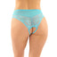 This sexy underwear features delicate patterned lace, sheer mesh & a cute bow + a crotchless design to present to your lover. Turquoise. (2)