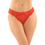 This sexy underwear features delicate patterned lace, sheer mesh & a cute bow + a crotchless design to present to your lover. Red.