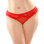 Fantasy Lingerie Cassia Crotchless Lace & Mesh Panties have delicate lace, sheer mesh & cute bow details in a crotchless design to present yourself to a lover. Red.