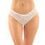 These crotchless panties have a floral motif on sheer mesh & an alluring criss-cross detail in the bikini-cut rear. White.