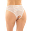 These crotchless panties have a floral motif on sheer mesh & an alluring criss-cross detail in the bikini-cut rear. White. (2)