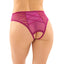 These crotchless panties have a floral motif on sheer mesh & an alluring criss-cross detail in the bikini-cut rear. Berry. (2)