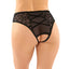 These crotchless panties have a floral motif on sheer mesh & an alluring criss-cross detail in the bikini-cut rear. Black. (2)