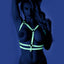 Fantasy Lingerie Glow Buckle Up Cage Strap Harness Top wraps your torso in blue glow-in-the-dark Y-shaped straps & double waist straps that are compatible w/ BDSM accessories. (5)