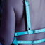 Fantasy Lingerie Glow Buckle Up Cage Strap Harness Top wraps your torso in blue glow-in-the-dark Y-shaped straps & double waist straps that are compatible w/ BDSM accessories. (3)